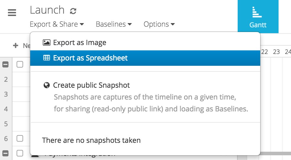 Instagantt export as spreadsheet