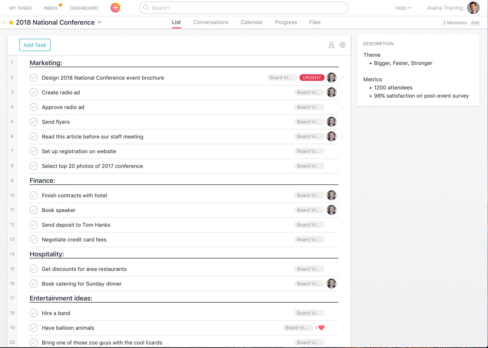 turn a project in list view into board view in asana