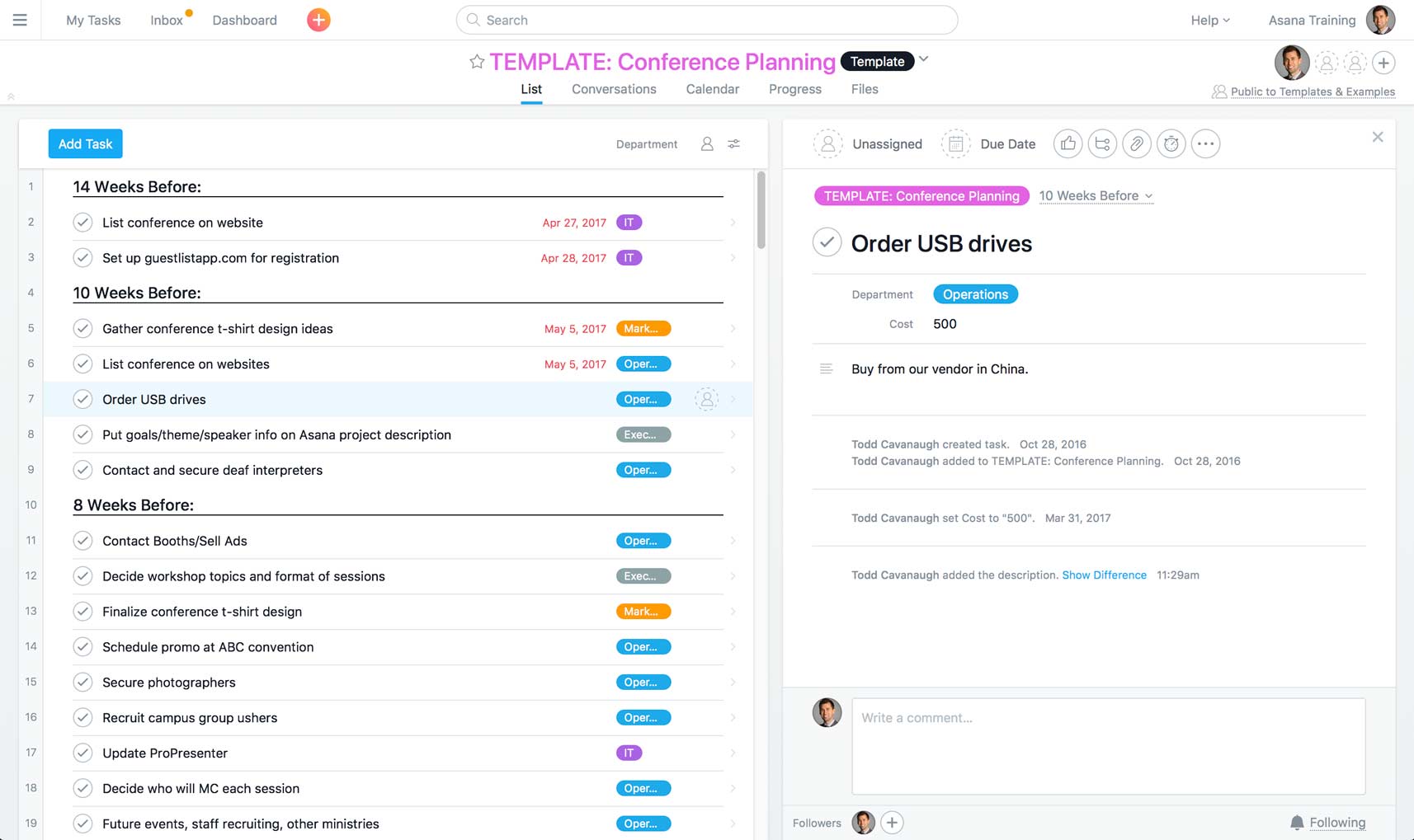 Event Planning Template in Asana